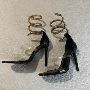 Like New Simmi London Black Snake Print Cuff Stiletto Heels size 6
